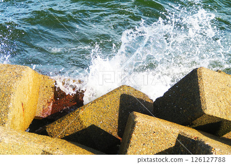 Wave-breaking blocks and seascape on the coast near Urayasu City Cemetery Park Wave-breaking blocks and seascape on the coast near Urayasu City Cemetery Park 126127788