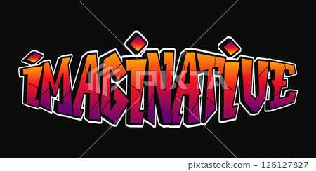The word Imaginative is creatively displayed in colorful graffiti against a black backdrop. 126127827