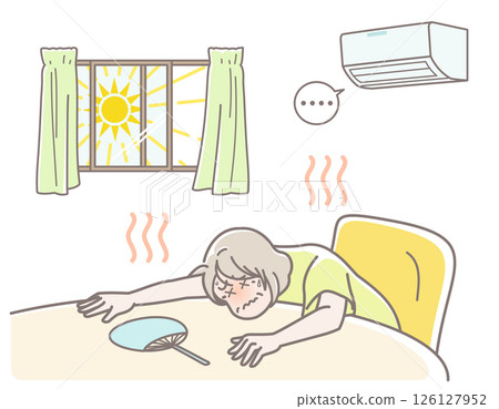 一位老年婦女在室內中暑的插圖 126127952