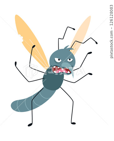 Cartoon mosquito, funny character. Bloodsucker insect, color flat icon. Cute mosquito isolated vector illustration 126128083