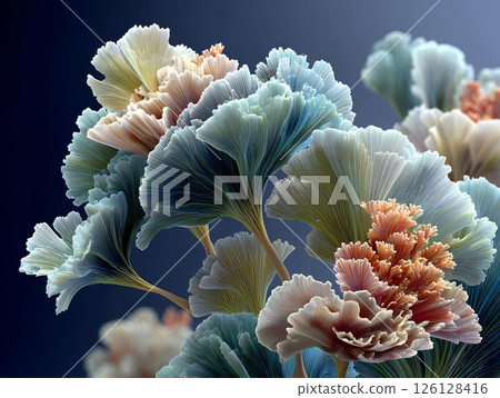 Colorful abstract floral illustration with intricate details and soft pastel hues for design 126128416
