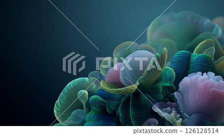 Abstract 3d coral and shell shapes in oceanic colors create a visually stunning and captivating scene 126128514