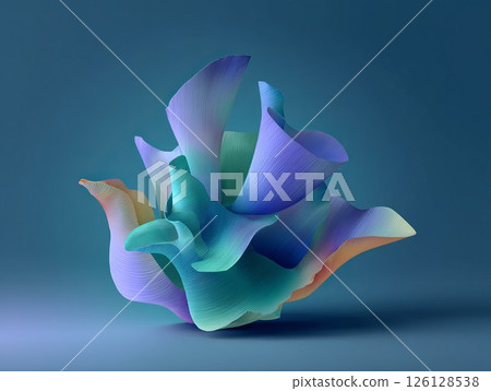 Abstract 3D illustration of colorful flowing shapes creating a dynamic visual composition 126128538