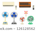 Illustration image of a Showa retro air conditioner and electric fan 126128562
