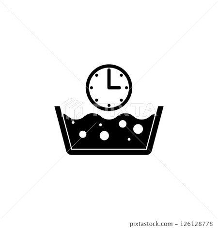 Washing Time. Laundry Basin and Stopwatch Solid Flat Vector Icon Isolated on White Background Washing Time. Laundry Basin and Stopwatch Solid Flat Vector Icon Isolated on White Background 126128778