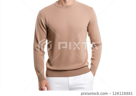 Beige pullover mockup, isolated on a plain background, ideal for branding, print, and customization. 126128881