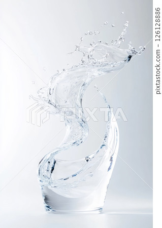 Dynamic splash of mineral water forming an elegant shape 126128886