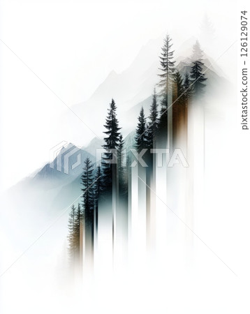 Abstract ecological design featuring trees, mountains, and nature-inspired geometric patterns. Abstract ecological design featuring trees, mountains, and nature-inspired geometric patterns. 126129074