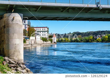 Schaiblingsturm at Innkai in Passau, Germany. Formerly a defensive tower, it was later used as salt storage 126129124