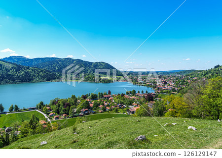 Hiking trail around Lake Schliersee in the bavarian alps at Schliersee, Upper Bavaria, Germany in Europe Hiking trail around Lake Schliersee in the bavarian alps at Schliersee, Upper Bavaria, Germany in Europe 126129147