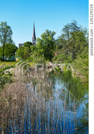 Hiking trail around Lake Schliersee in the bavarian alps at Schliersee, Upper Bavaria, Germany in Europe Hiking trail around Lake Schliersee in the bavarian alps at Schliersee, Upper Bavaria, Germany in Europe 126129159