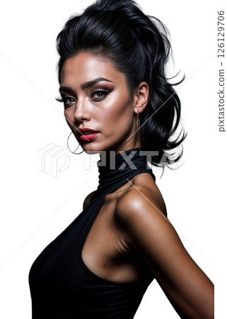 Portrait of a girl in a black evening dress Portrait of a girl in a black evening dress 126129706