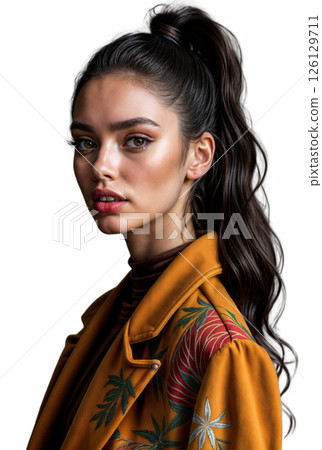Portrait of a girl in an orange coat Portrait of a girl in an orange coat 126129711