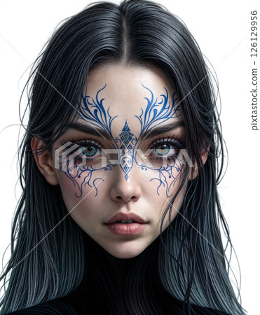 Portrait of a girl with a tattoo on her face Portrait of a girl with a tattoo on her face 126129956