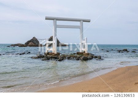 Beautiful view of torii gate and Sakurai Futamigaura couple stone, Itoshima 126130653