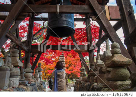 Japanese woman visit Adashino temple in autumn, Arashiyama 126130673
