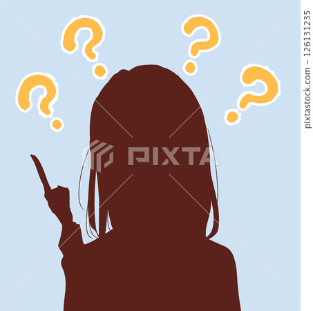 Woman with doubts pointing silhouette 126131235