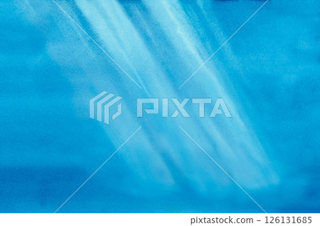 Blue underwater seascape, sun rays penetrate from the surface to the bottom. Gradient watercolor background template for calming posters, meditation apps, invitation, screensavers, marine book covers 126131685
