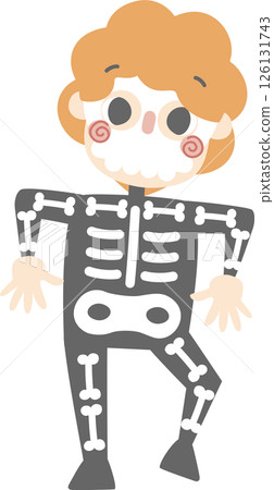 happy halloween holiday festival with boy wearing skeleton costume, flat png illustration cartoon character design 126131743