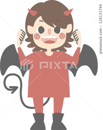 happy halloween holiday festival with boy wearing devil costume, flat png illustration cartoon character design 126131744