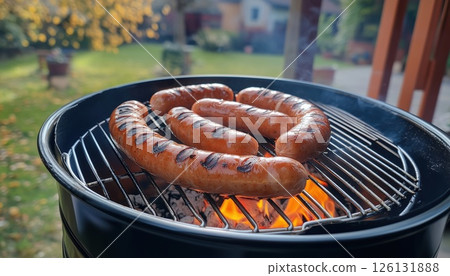 Savory Grilled German Sausages: A Flavorful Treat For The Barbecue. Enjoy These Tasty Links Cooked To Perfection On The Grill. 126131888