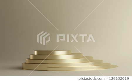 Gold Product With Geometric Shapes And Pedestal Empty On Five Floors 126132019