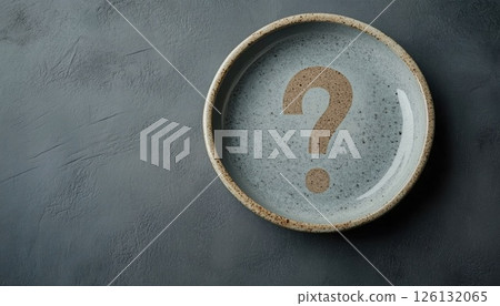 Gray Ceramic Plate With Question Mark Design 126132065