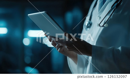 Healthcare Professionals Using Digital Devices In Medical Conference With Stethoscope 126132097