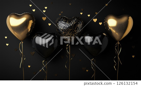 Stylish Black And Gold Foil Balloons With Confetti 126132154