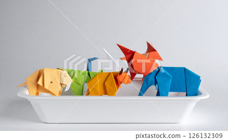 origami paper package on white background 126132309