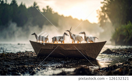 origami paper package on white background 126132321