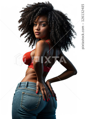 Portrait of African American woman in red top and jeans Portrait of African American woman in red top and jeans 126132485