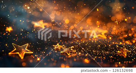 Glowing Gold Stars Background, Abstract Gold Starry Glow - Ai Generated 126132698