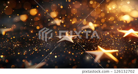 Glowing Gold Stars Background, Abstract Gold Starry Glow - Ai Generated 126132702
