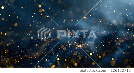 Dynamic Dark Blue and Gold Particle Background, Elegant Dark Blue and Gold Particle Abstract- Ai Generated 126132713