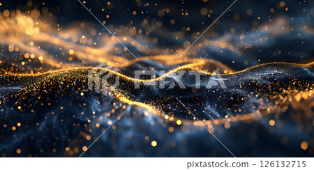 Dynamic Dark Blue and Gold Particle Background, Elegant Dark Blue and Gold Particle Abstract- Ai Generated 126132715