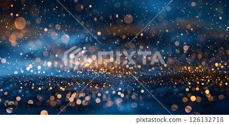 Dynamic Dark Blue and Gold Particle Background, Elegant Dark Blue and Gold Particle Abstract- Ai Generated 126132718