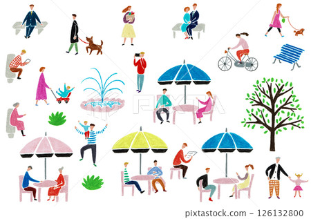 Hand-drawn illustration set: People gathering in the park Hand-drawn illustration set: People gathering in the park 126132800