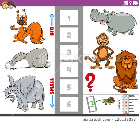 educational puzzle with big and small cartoon animals 126132858