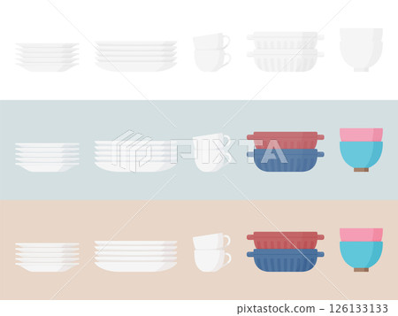 Stacked tableware illustration material set 126133133