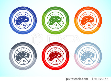 Antibacterial icon design illustration, Hygiene label symbol for product packaging, 6 color button design set Antibacterial icon design illustration, Hygiene label symbol for product packaging, 6 color button design set 126133146