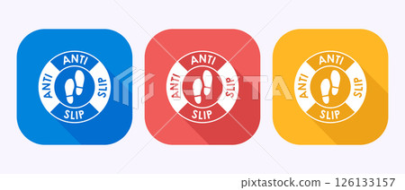 Anti slip icon design illustration. Non slip safety icon, Slip prevention sign symbol in shadow button design 126133157
