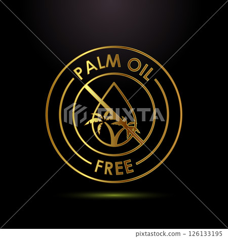 Palm oil free icon design illustration, healthy organic food, No palm oil sign symbol in gold color style 126133195