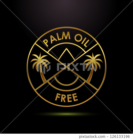 Palm oil free icon design illustration, healthy organic food, No palm oil sign symbol in gold color style 126133196