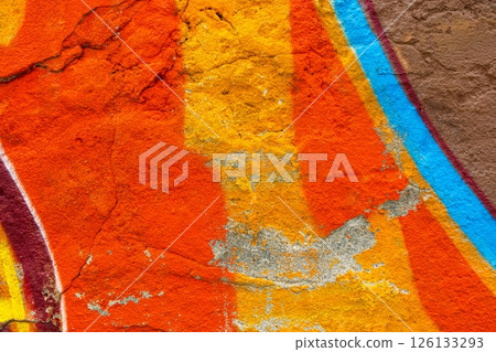 Vibrant Urban Graffiti Texture with Orange, Yellow, Blue for Modern 90s, Y2K Design 126133293