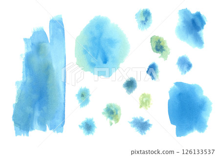 Set of blue spot silhouettes in different shades and shapes. Watercolor hand drawn templates for nautical themed designs, children's books, educational materials, decor, wrapping paper, label, banner Set of blue spot silhouettes in different shades and shapes. Watercolor hand drawn templates for nautical themed designs, children's books, educational materials, decor, wrapping paper, label, banner 126133537