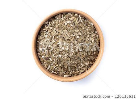 Rolled oats, healthy breakfast cereal oat flakes in bowl isolated on white background 126133631