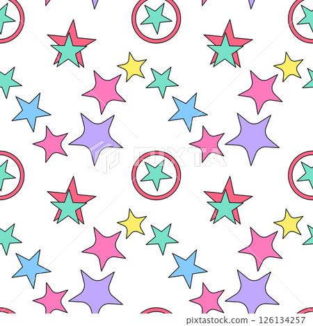 Colorful Starry Seamless Pattern with Circles 126134257