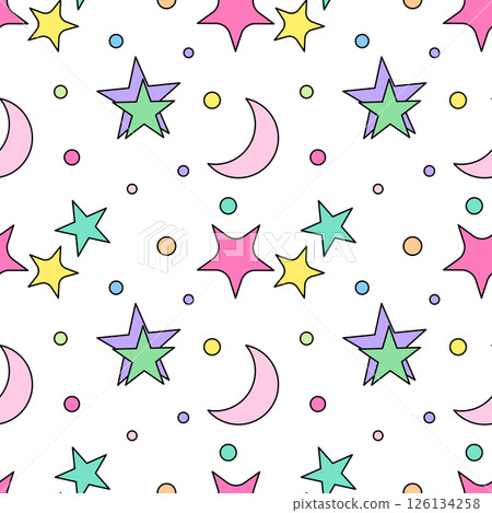 Seamless Star and Moon Pattern with Pastel Colors 126134258