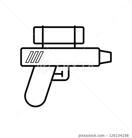 Water Gun Outline Vector Illustration. Stylized water gun designed in a clean, minimal black outline style. 126134286